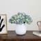 11" Blue Hydrangea Arrangement in White Metal Vase